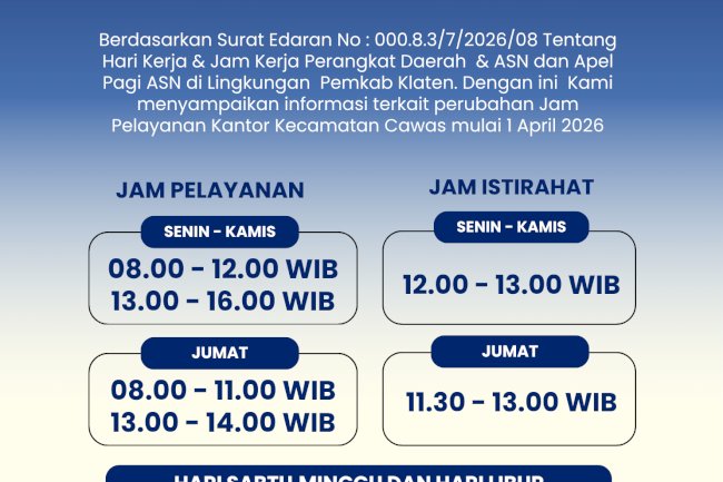 Jam Pelayanan Kantor Kecamatan Cawas
