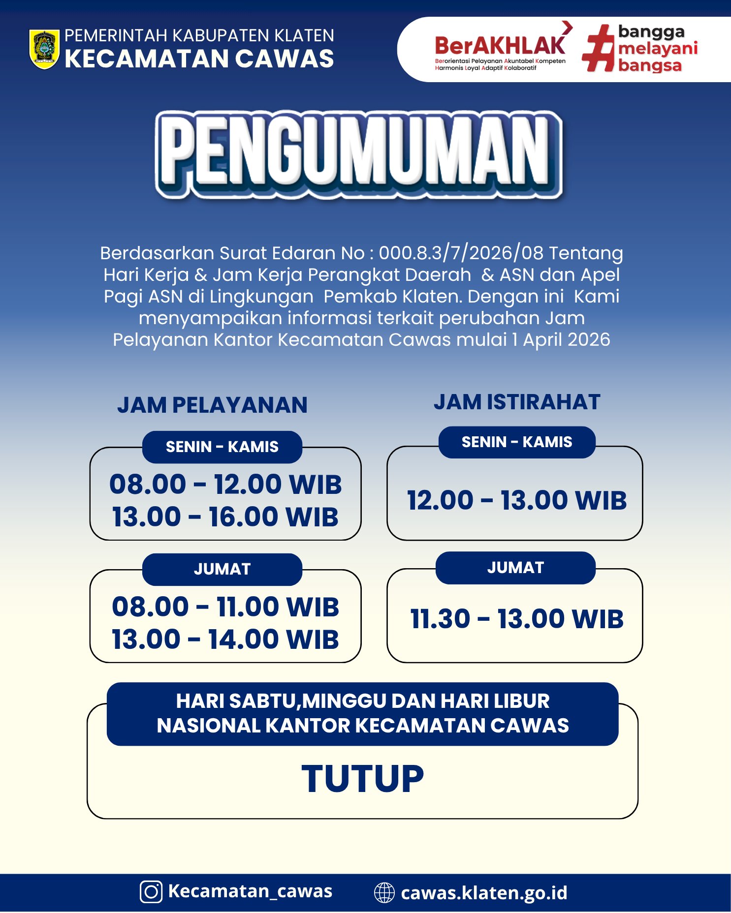 Jam Pelayanan Kantor Kecamatan Cawas